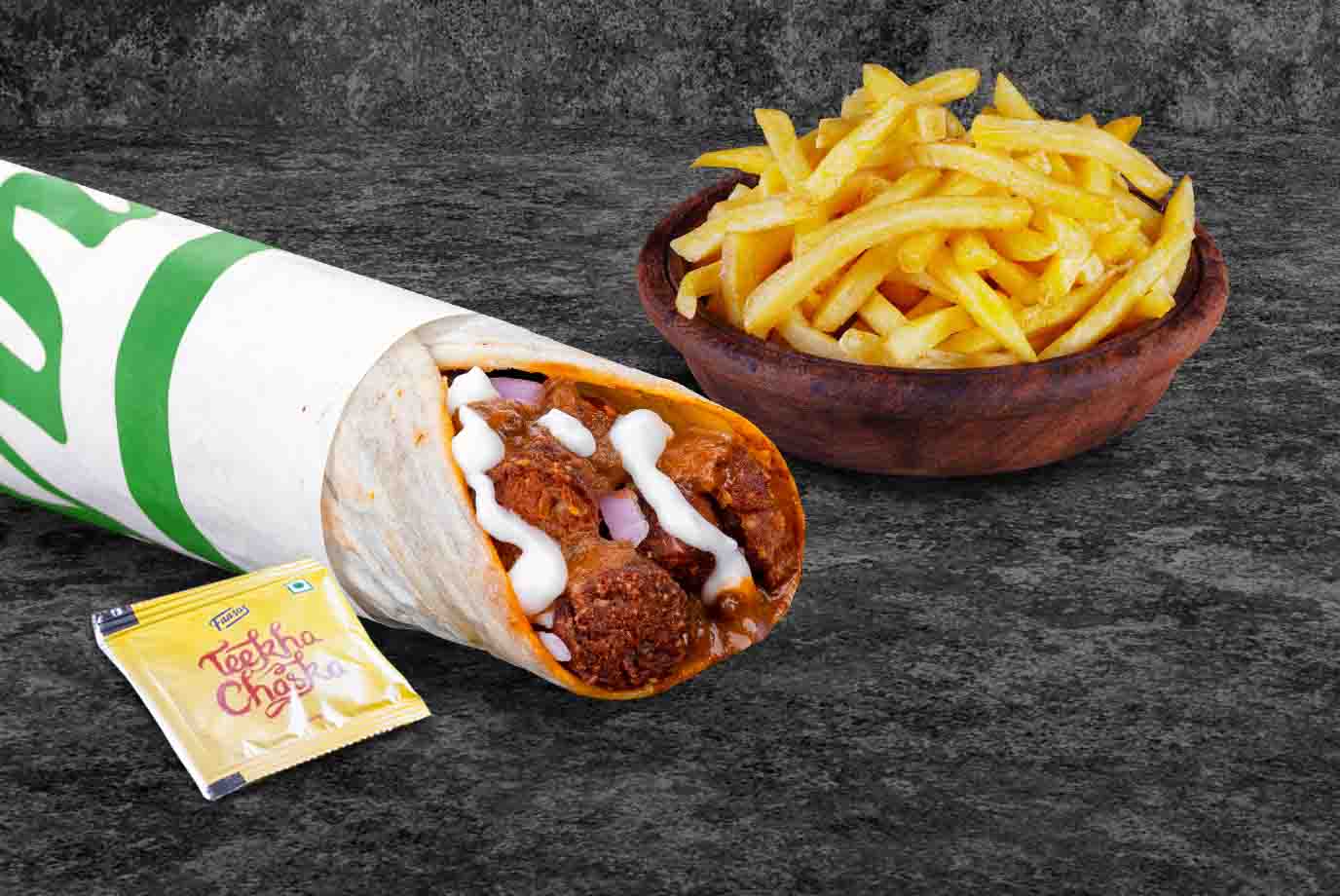 Order Serves 1 Makhani Falafel Wrap And Fries Meal from Signature Wraps Rolls By Faasos on EatSure