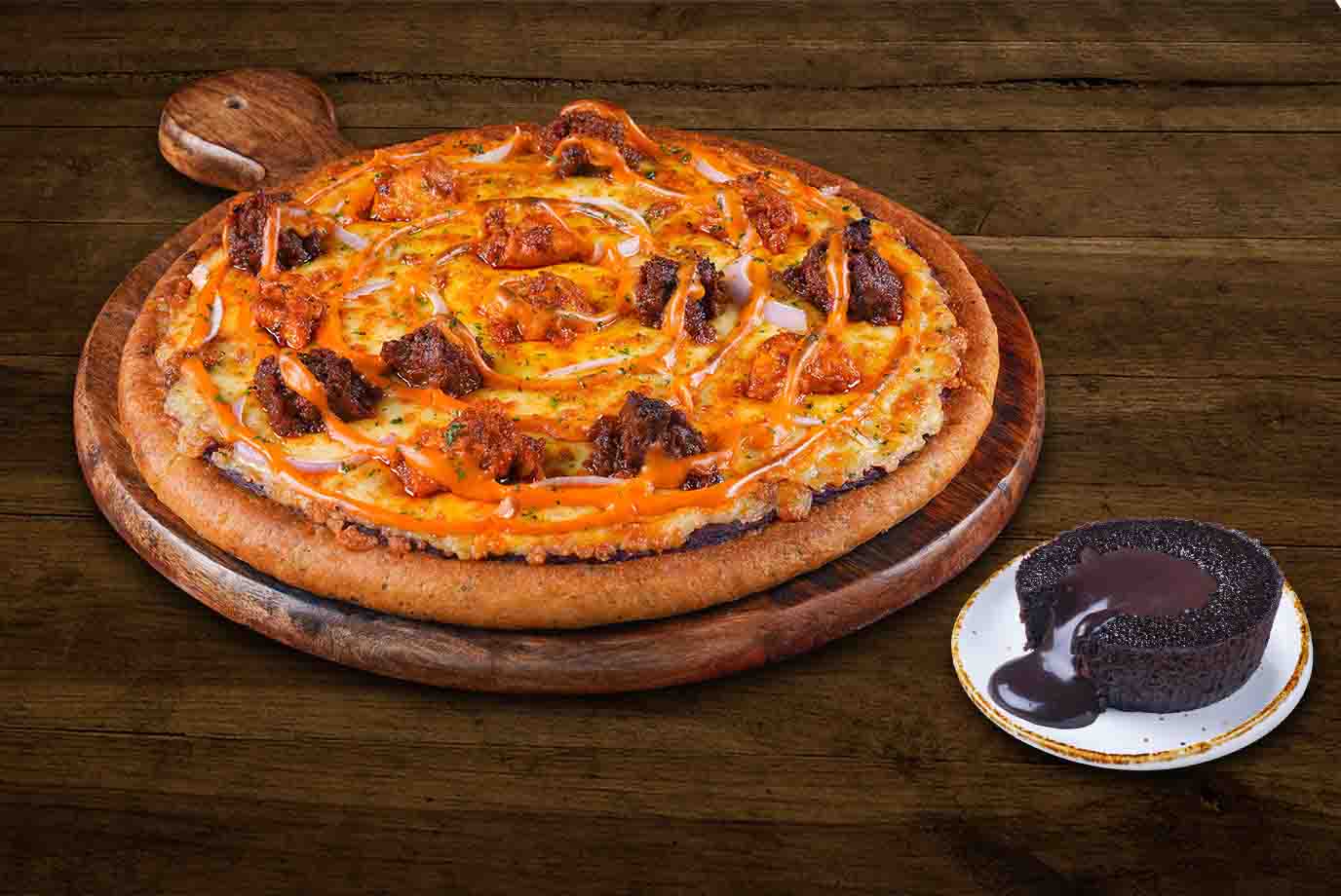Order Chicken Kheema Tikka And Tandoori Cheese Pizza Medium Choco Lava