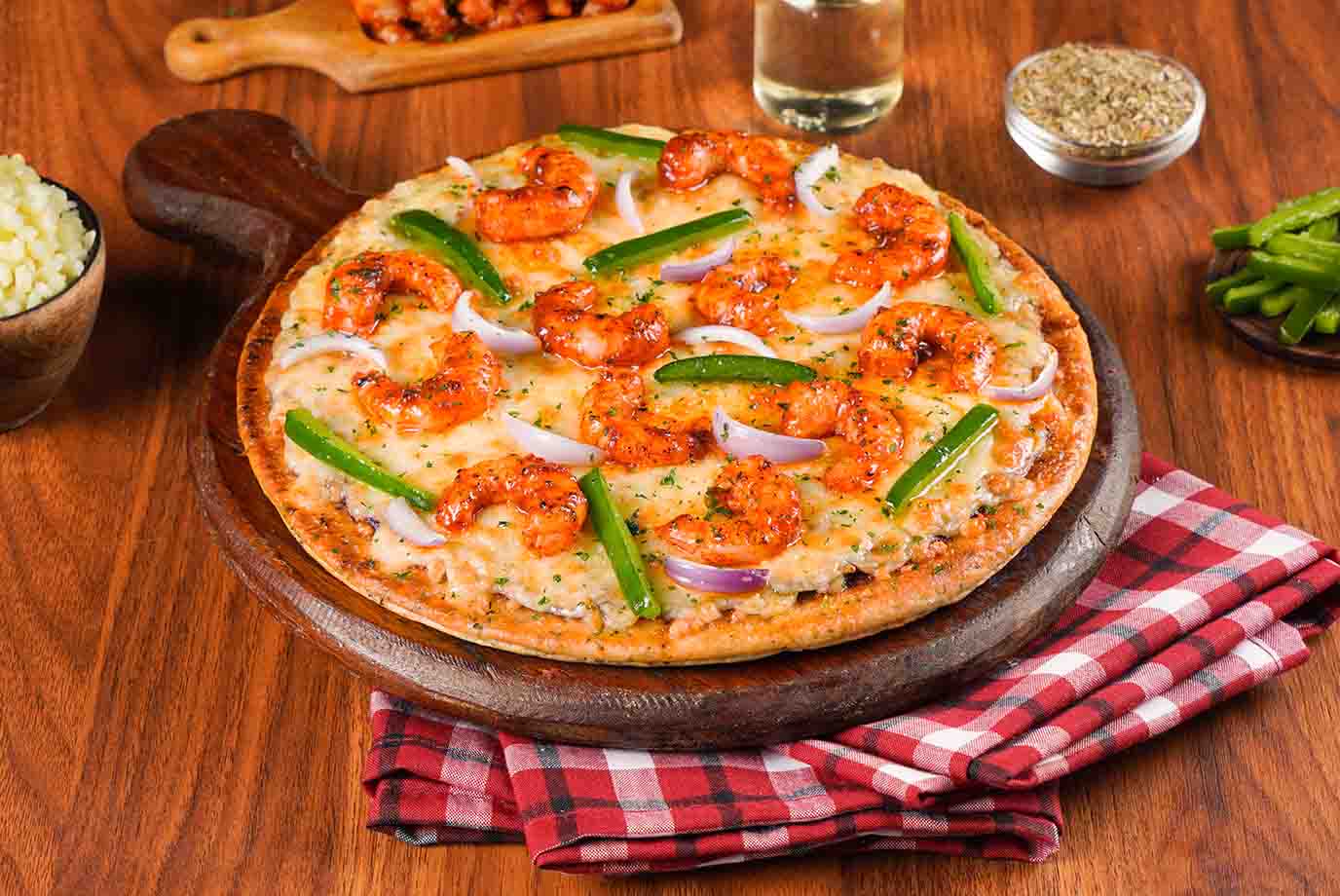 Order Schezwan Prawns Pizza Medium Online From Ovenstory