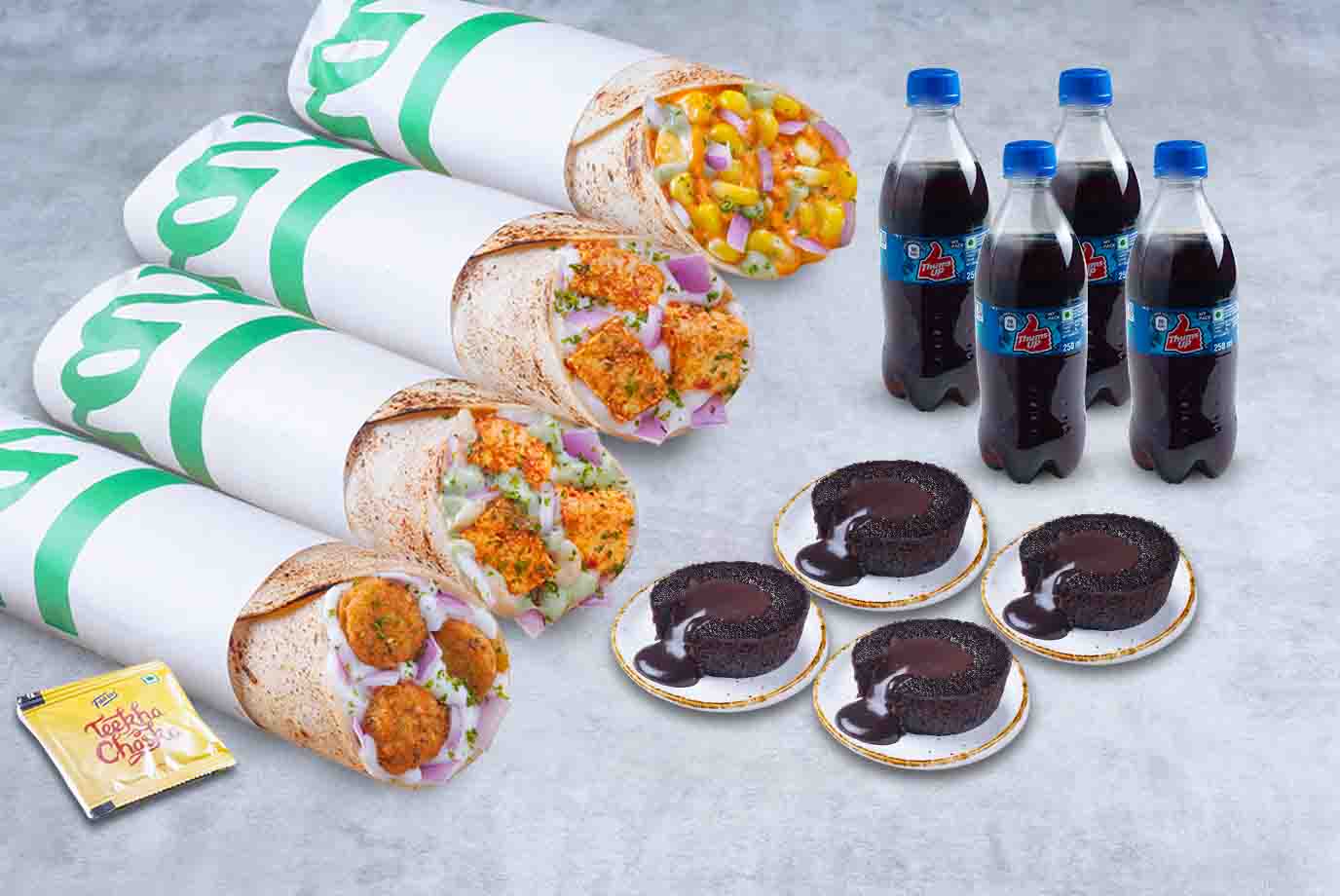 Order Serves 4 Family Saver Veg Wrap With Dessert 4 Thums Up from